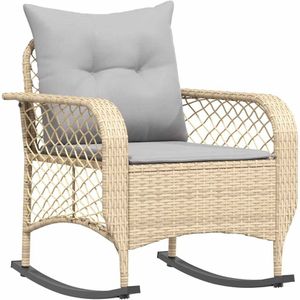 vidaXL Tuinschommelstoel met kussens poly rattan beige