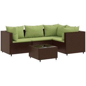 vidaXL - 5-delige - Loungeset - met - kussens - poly - rattan - bruin