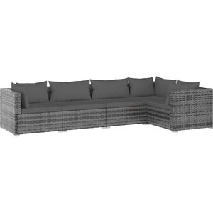 vidaXL 5-delige Loungeset met kussens poly rattan grijs