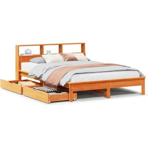 vidaXL Bed met boekenkast zonder matras grenenhout wasbruin 120x190 cm