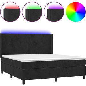 VidaXL Boxspring met Matras en LED Fluweel Zwart 180x200 cm