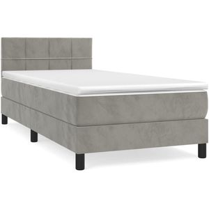 vidaXL Boxspring met matras fluweel lichtgrijs 90x200 cm