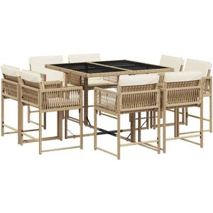 vidaXL 9-delige Tuinset met kussens poly rattan beige