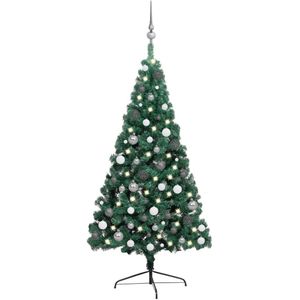 vidaXL Kunstkerstboom met verlichting en kerstballen half 240 cm groen