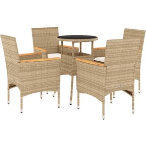 vidaXL 5-delige Tuinset met kussens poly rattan en glas beige