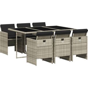 vidaXL 7-delige Tuinset met kussens poly rattan grijs