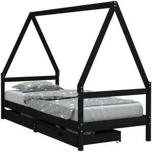 vidaXL Kinderbedframe met lades 90x190 cm massief grenenhout zwart