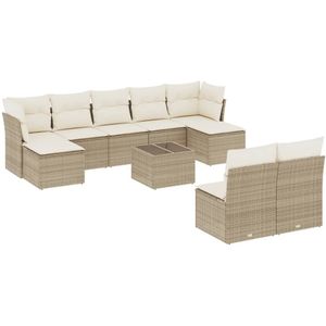 vidaXL 10-delige Loungeset met kussens poly rattan beige