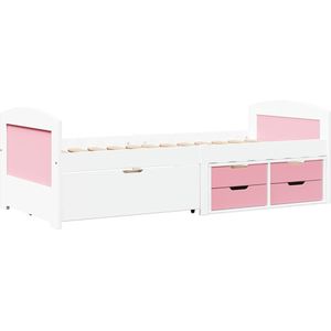 vidaXL - Slaapbank - met - 5 - lades - zonder - matras - IRUN - 90x200 - cm - wit - en - roze