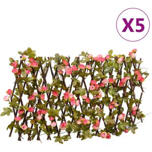 vidaXL Kunstplant klimop latwerk 5 st uittrekbaar 180x20 cm donkerroze