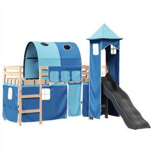 vidaXL Kinderhoogslaper met toren 90x200 cm massief grenenhout blauw