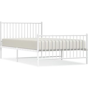 vidaXL Bedframe met hoofd- en voeteneinde metaal wit 107x203 cm