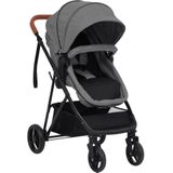 vidaXL Kinderwagen 2-in-1 staal lichtgrijs en zwart