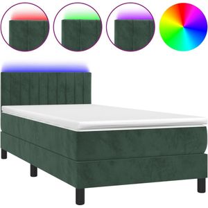 VidaXL Boxspring met Matras en LED Fluweel Donkergroen 90x200 cm