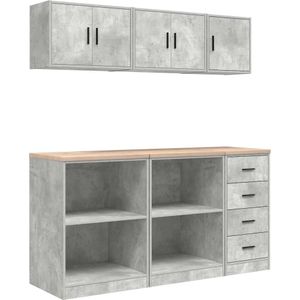 vidaXL Garagekasten 6 st bewerkt hout betongrijs
