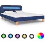 vidaXL Bedframe met LED stof blauw 135x190 cm