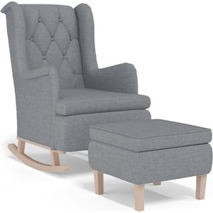 vidaXL Fauteuil met schommelpoten en voetenbank stof lichtgrijs