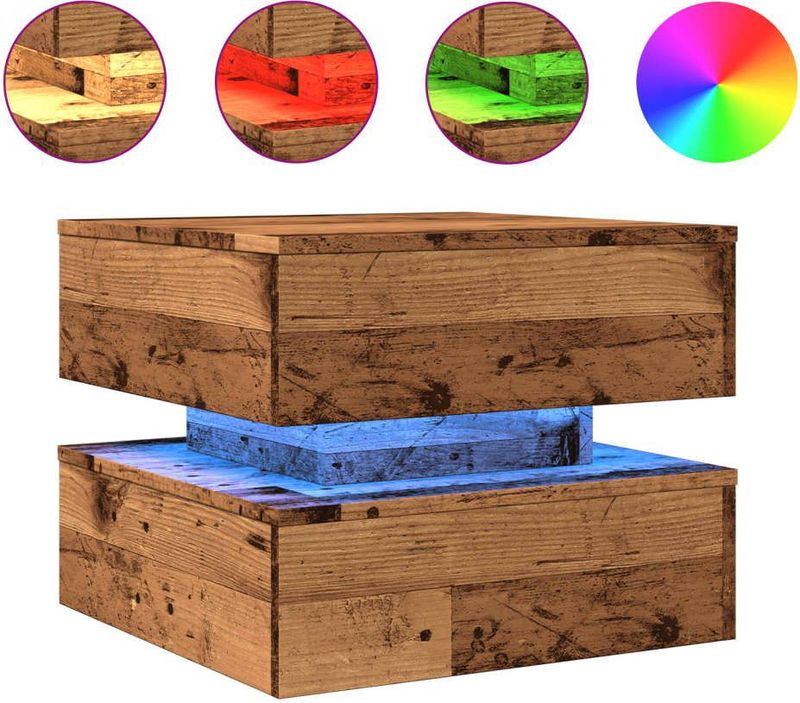 vidaXL Salontafel met LED-verlichting 50x50x40 cm oud houtkleurig
