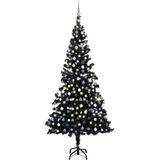 vidaXL Kunstkerstboom met verlichting en kerstballen 210 cm PVC zwart