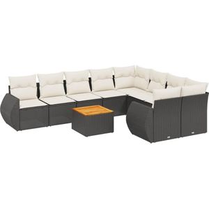 vidaXL - 10-delige - Loungeset - met - kussens - poly - rattan - zwart