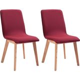 vidaXL Eetkamerstoelen 2 st stof en massief eikenhout rood