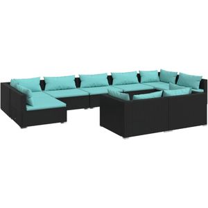 VidaXL 9-delige Loungeset met Kussens - Poly Rattan Zwart