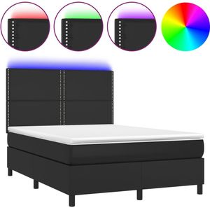 vidaXL Boxspring met matras en LED kunstleer zwart 140x190 cm