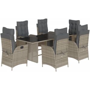 vidaXL 7-delige Tuinset met kussens poly rattan grijs