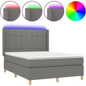 vidaXL Boxspring met matras en LED stof donkergrijs 140x200 cm