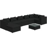 VidaXL 8-delige Loungeset met Kussens - Poly Rattan Zwart