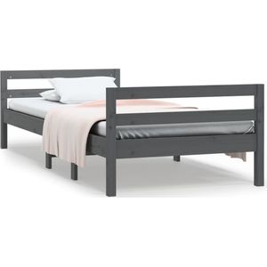 vidaXL Bedframe massief grenenhout grijs 90x200 cm