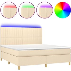 vidaXL Boxspring met matras en LED stof crèmekleurig 180x200 cm