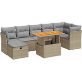 vidaXL 8-delige Loungeset met kussens poly rattan acacia beige