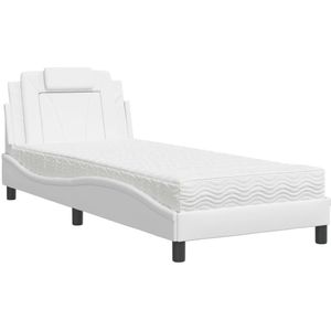 vidaXL Bed met matras kunstleer wit 90x190 cm