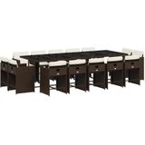 vidaXL - 15-delige - Tuinset - met - kussens - poly - rattan - bruin