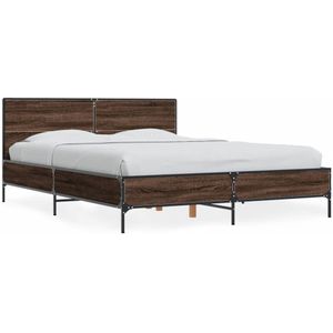 vidaXL - Bedframe - bewerkt - hout - metaal - bruin - eikenkleurx200 - cm