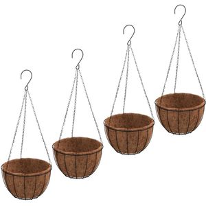 vidaXL Plantenbakken hangend 4 st met kokosbak staal Ø 35x52 cm zwart