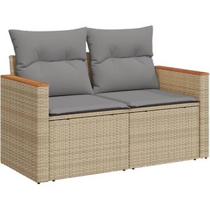 vidaXL Tuinbank 2-zits met kussens poly rattan beige