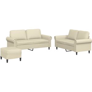 vidaXL 3-delige Loungeset met kussens kunstleer crème