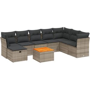 vidaXL 9-delige Loungeset met kussens poly rattan grijs