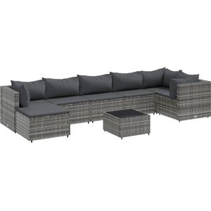 vidaXL 8-delige Loungeset met kussens poly rattan grijs