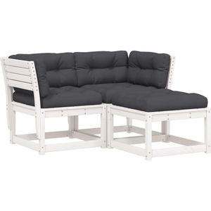 vidaXL 3-delige Loungeset met kussens massief grenenhout wit