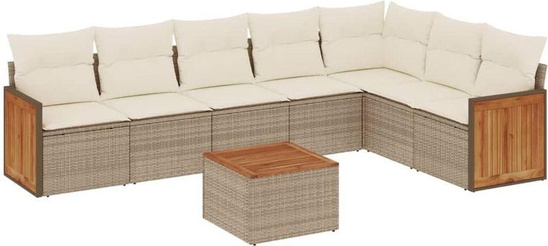vidaXL 8-delige Loungeset met kussens poly rattan beige