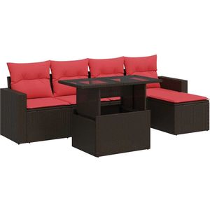 vidaXL 6-delige Loungeset met kussens poly rattan acacia bruin