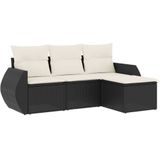vidaXL 4-delige Loungeset met kussens poly rattan zwart