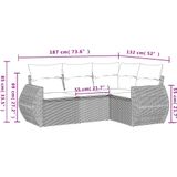 vidaXL 4-delige Loungeset met kussens poly rattan zwart