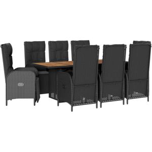 vidaXL 9-delige Tuinset poly rattan zwart