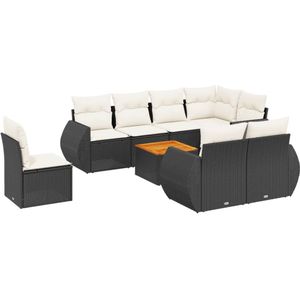 vidaXL - 9-delige - Loungeset - met - kussens - poly - rattan - zwart