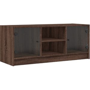 VidaXL-Tv-meubel-met-glazen-deuren-102x37x42-cm-bruineikenkleurig
