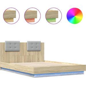 vidaXL Bedframe met hoofdbord en LED sonoma eikenkleurig 120x200 cm